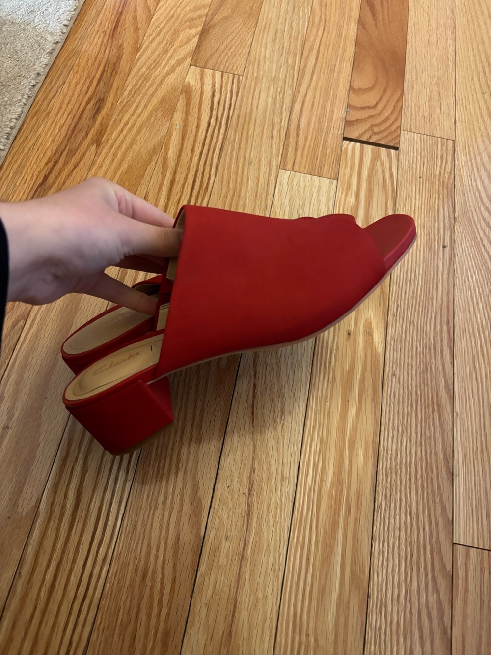 Clarks Red Open-Toe Slide Mules - Picture 3 of 4